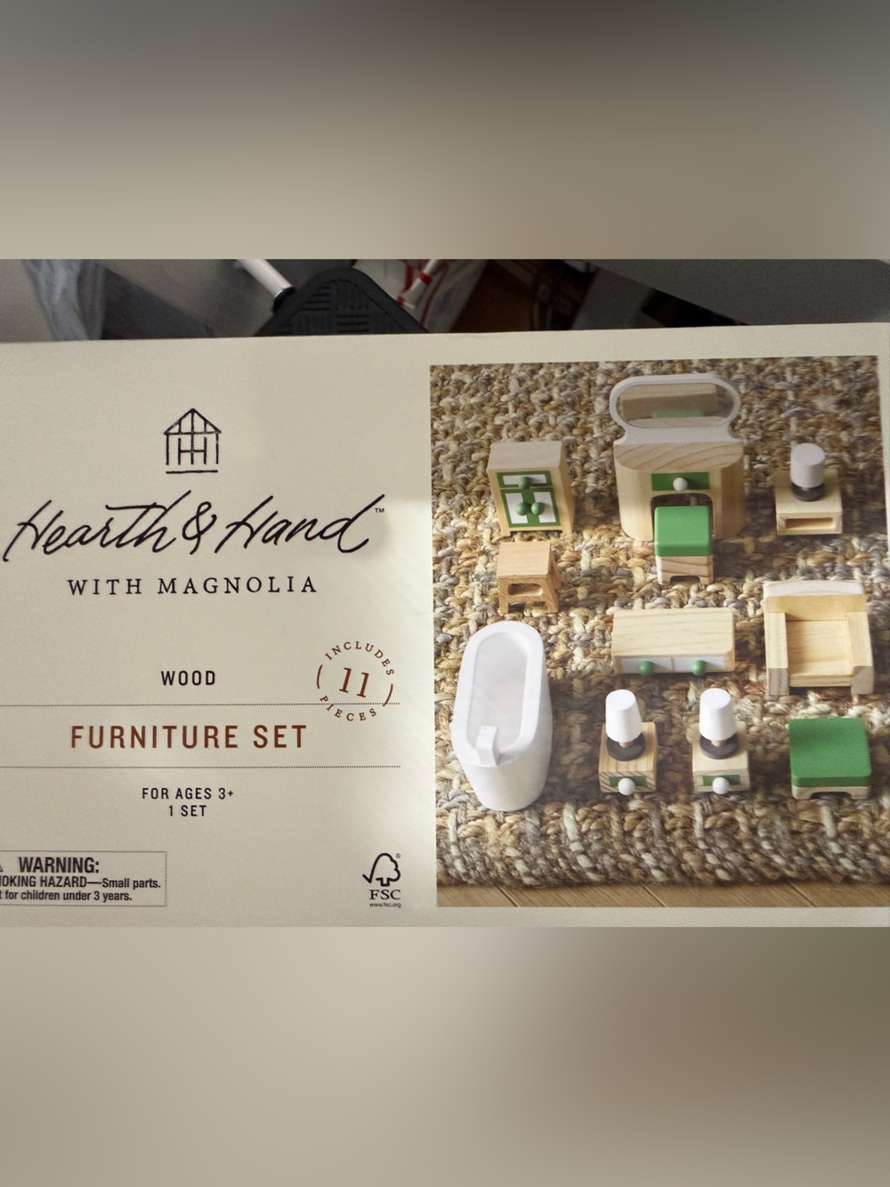 Doll House Green and Natural Wood Home and Bath Furniture Set